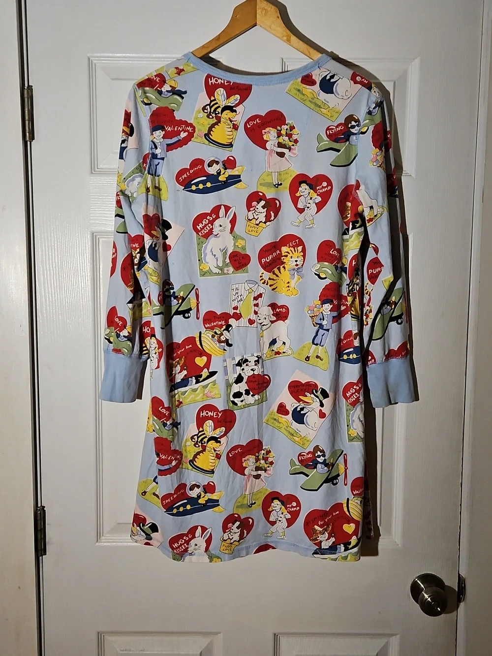 Nick & Nora Light Blue Cartoon Heart Henley Nightshirt - Picture 5 of 5